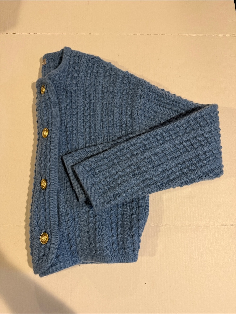 J. Crew Blue Cable-Knit Double-Breasted Sweater Jacket